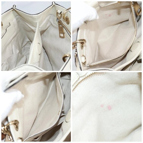 GUCCI Bamboo Hand Bag Leather 2way White Gold 336032 Auth 135213V - Picture 15 of 16